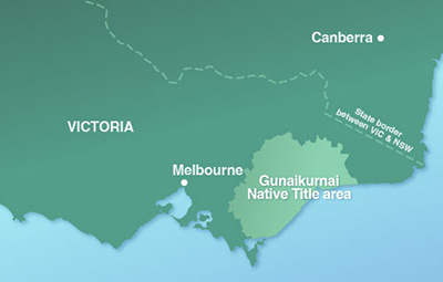 Figure 1. Gunaikurnai Native Title area spans from Warragul in the west to the Snowy River in the east, and from the Great Dividing Range in the north to the islands and marine environment in the south.